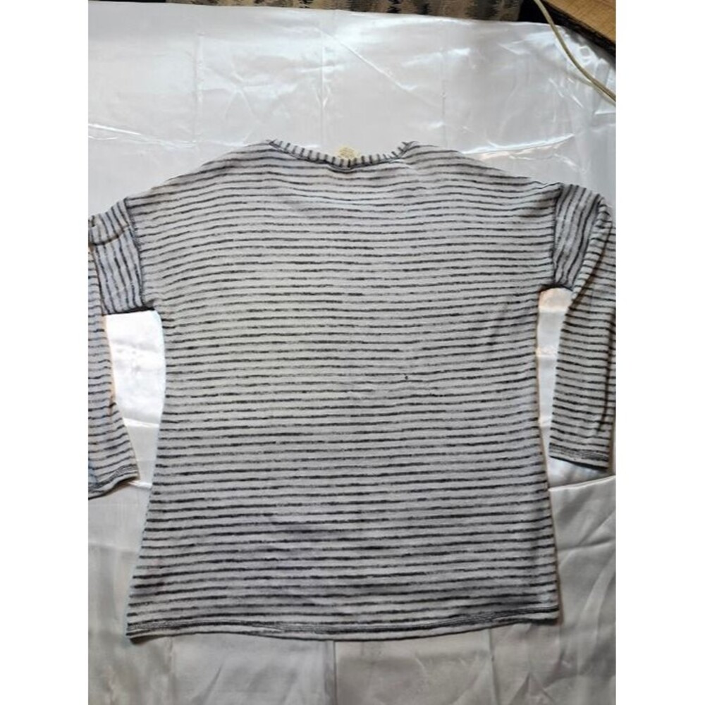 Faded Glory Striped Long Sleeve Top L 12-14 Black White Crewneck Knit Shirt #202